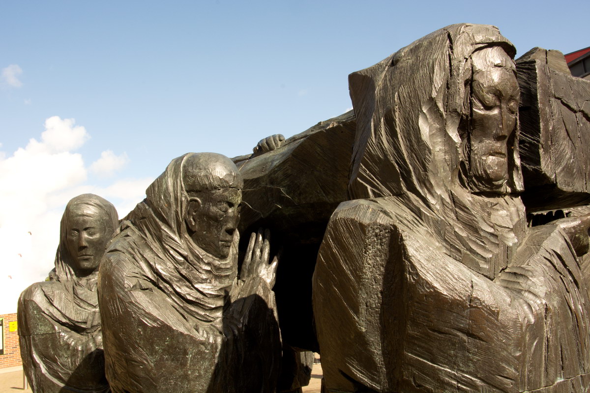The sculptor has captured in his work the pious efforts of the monks to carry the bodies of the dead on the Lyke Wake Walk.   I hope the angle I chose helps to heighten the tension in the photo